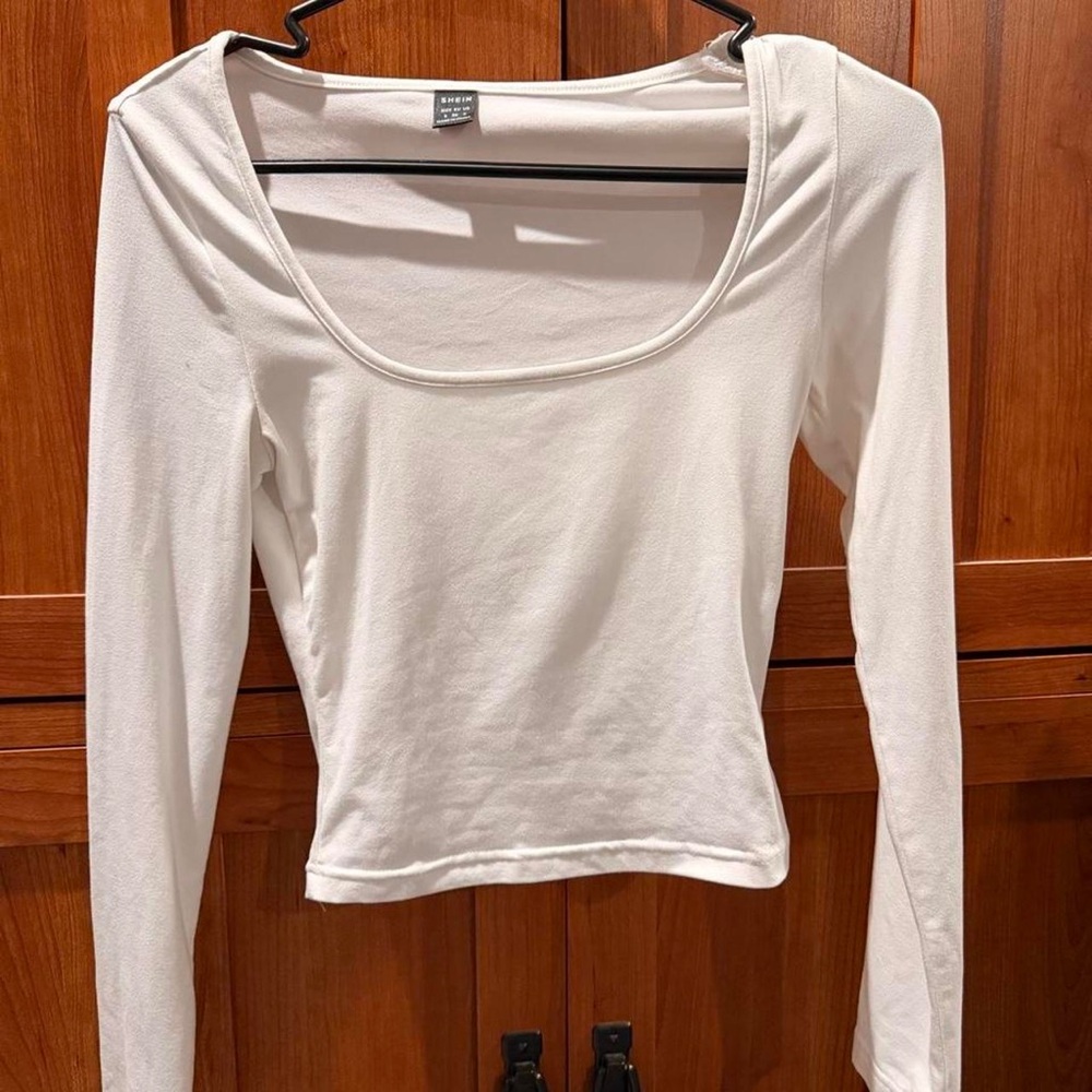 SHEIN White Scoop Neck Long Sleeve Top